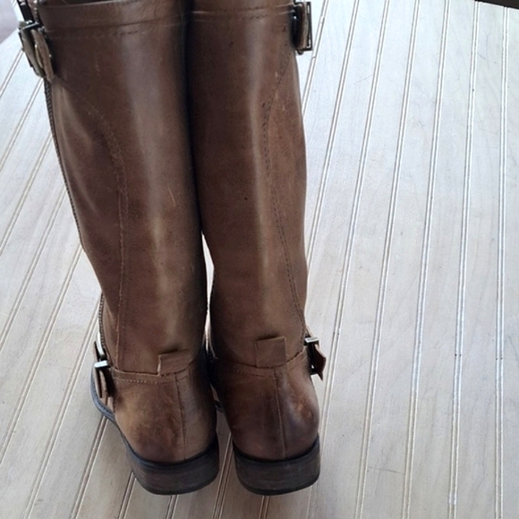 Gianni Bini Leather Buckle Side-Zip midi Mid-Calf High Western Distressed Boots - Picture 7 of 13